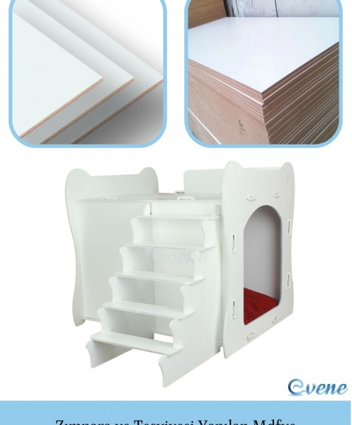 Ahşap Köpek Kulübesi Dekoratif Köpek Evi Beyaz Renk Merdivenli Model